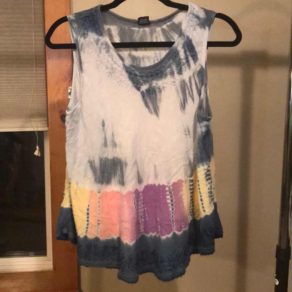 Embroidered tie-dye tank
